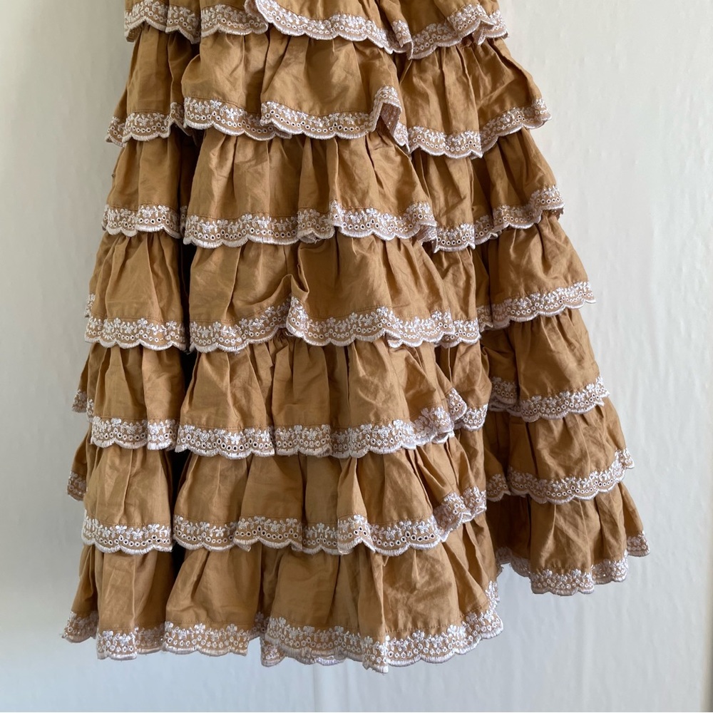 VTG 90’s 2000 Y2K Betsey Johnson Tan Eyelet Tiered Western Dress Runway … - Picture 5 of 14